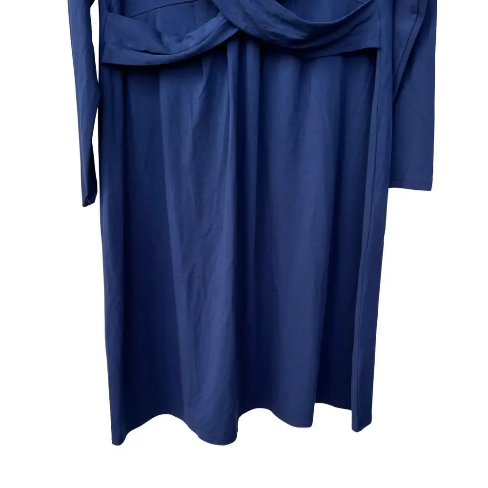 J Jill Wearever Blue Draped Midi Dress Long Sleeve Travel LP Large Petite - Picture 4 of 6